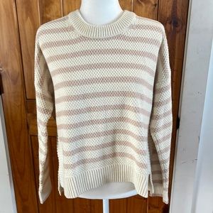 Madewell Pickford Cotton Blush Pink Cream Striped Pullover Sweater Medium